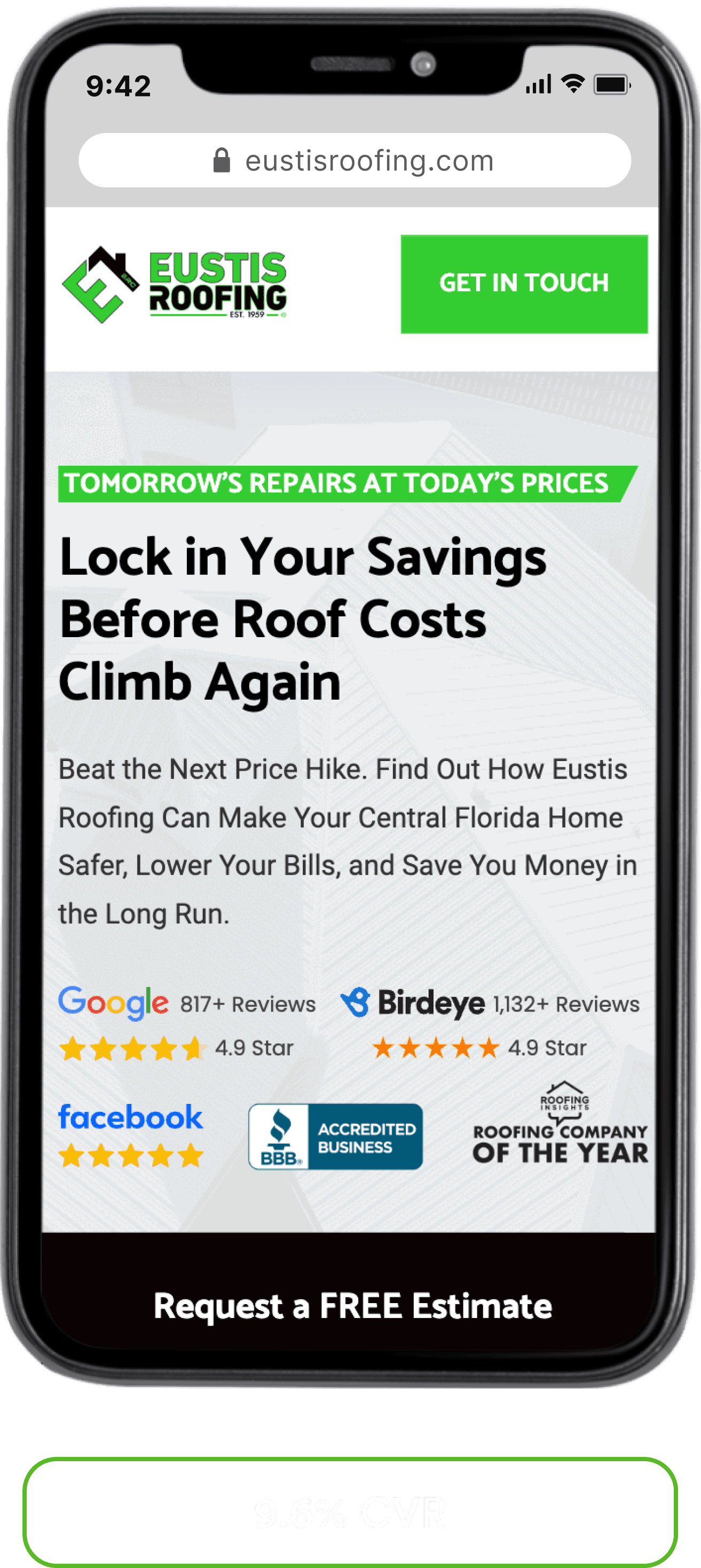 Eustis Roofing landing page