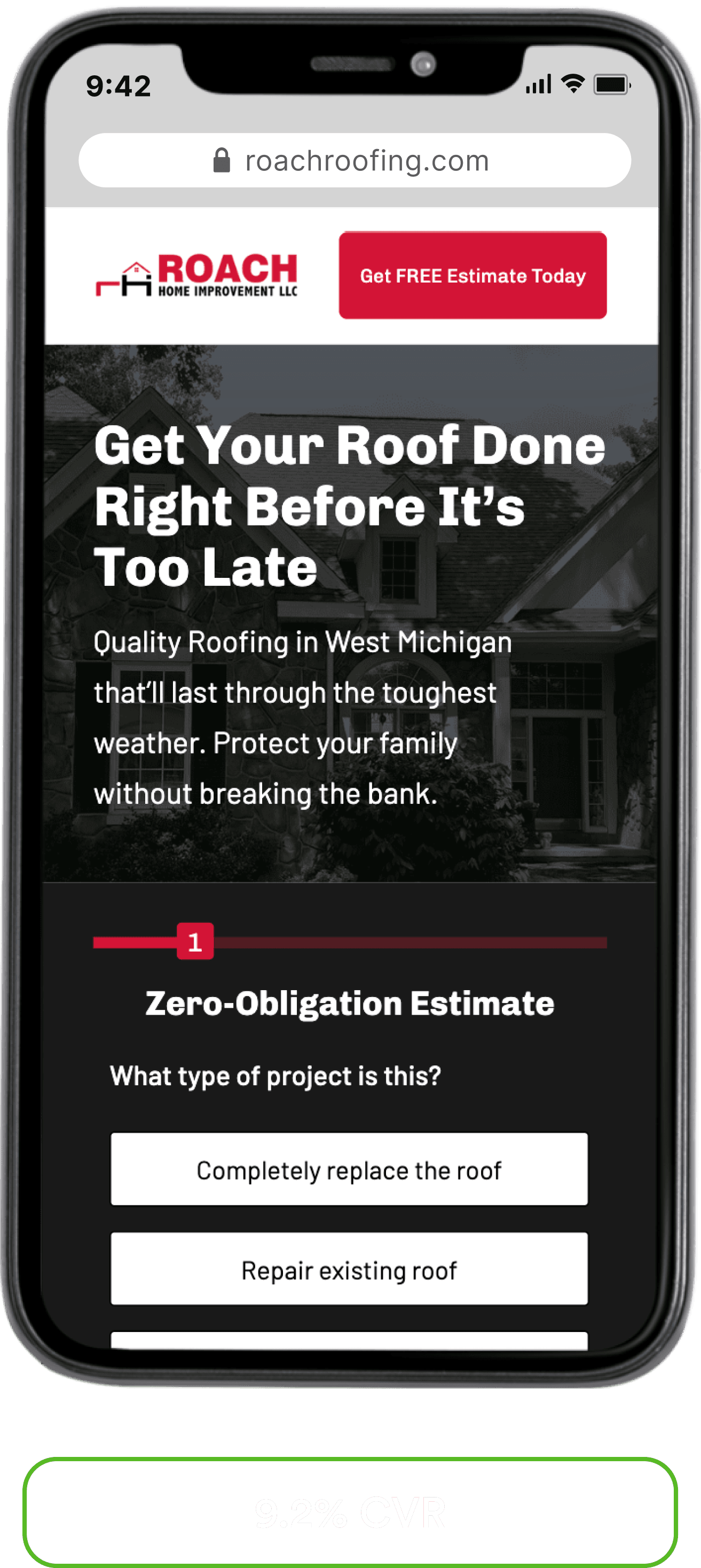 Roach Roofing landing page