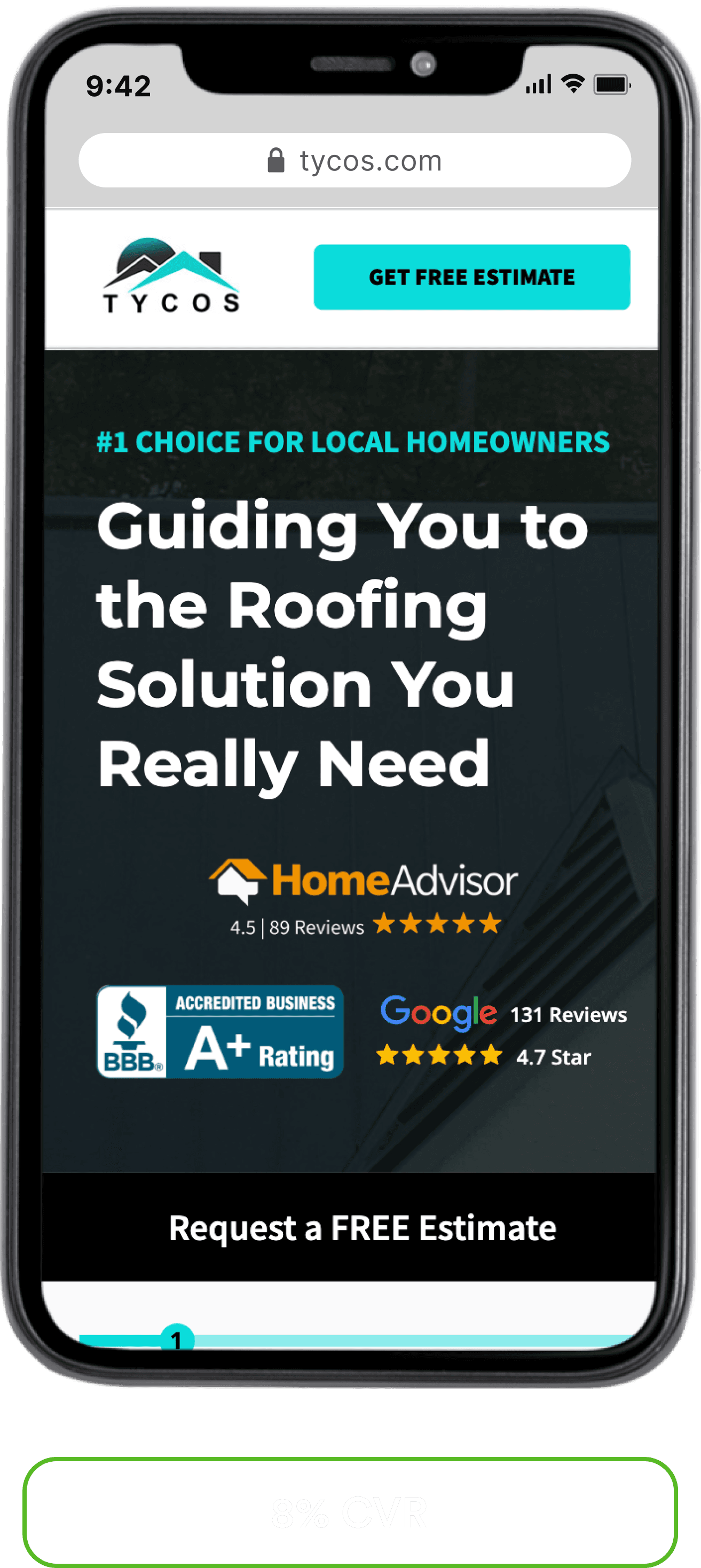 Tycos Roofing landing page