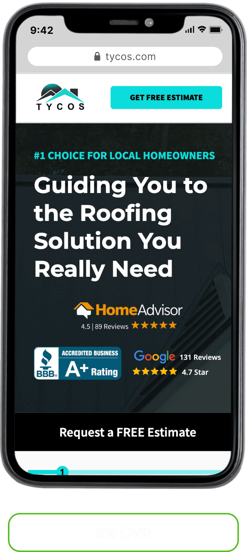 Tycos Roofing landing page